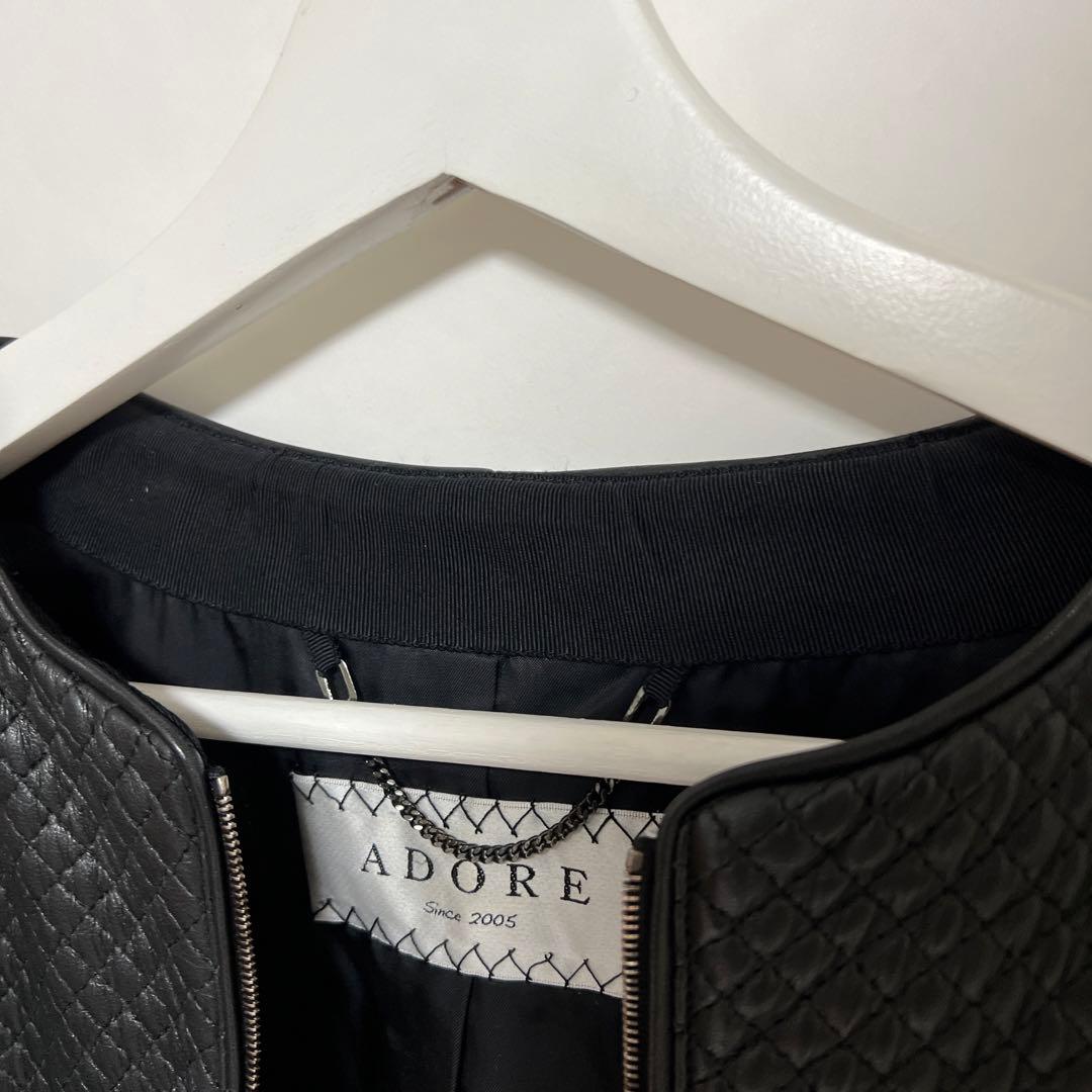 ADORE ラムレザー キルティング ノーカラージャケット 38 ブラック 古着