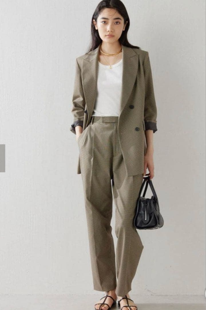 sale★ウィムガゼット★TRダブルジャケット　チェック柄　ブラウン