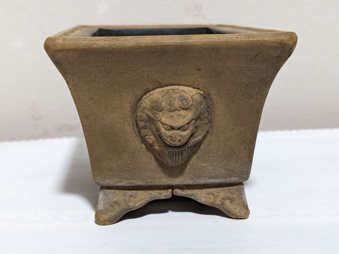♦中国 長方形 神獣飾り盆栽鉢 小品盆栽鉢 古玩古美術品 コレクション 骨董品