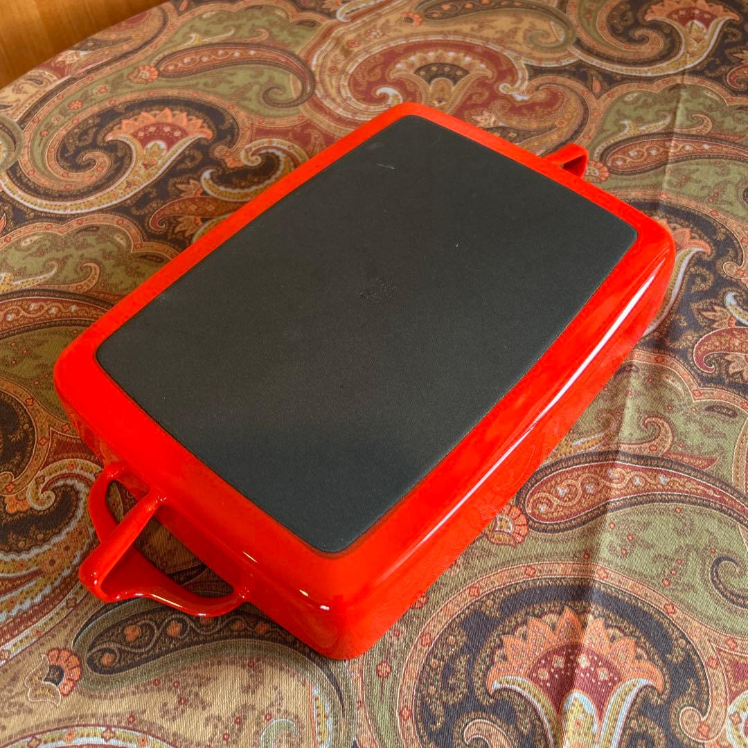 166◆DANSK 27cm ラージベイカー　両手鍋　スクエア型　赤いホーロー