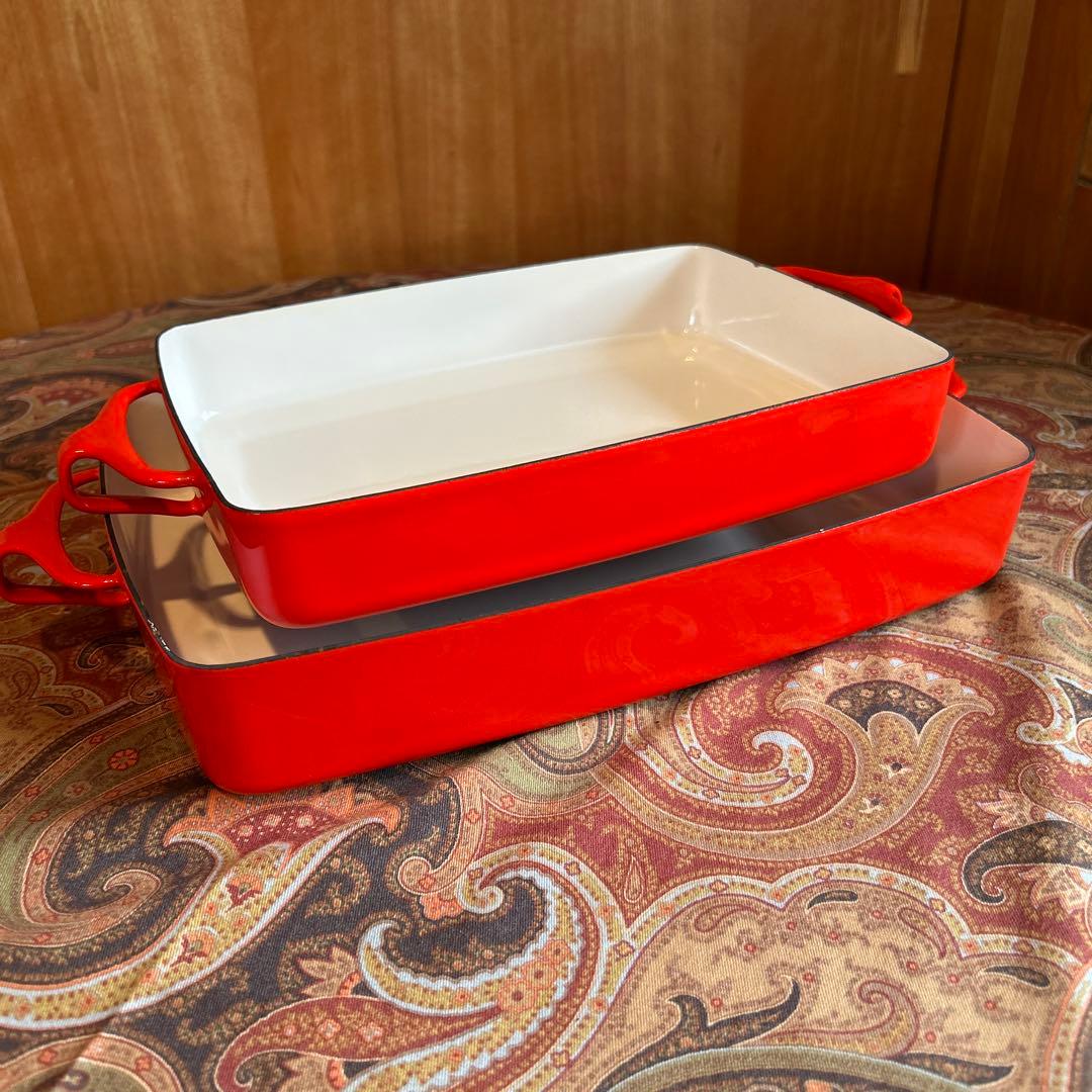 166◆DANSK 27cm ラージベイカー　両手鍋　スクエア型　赤いホーロー