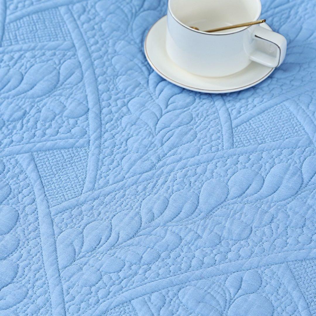 キルトベッドカバー3点セット綿マルチカバー キルティング 164ブルー