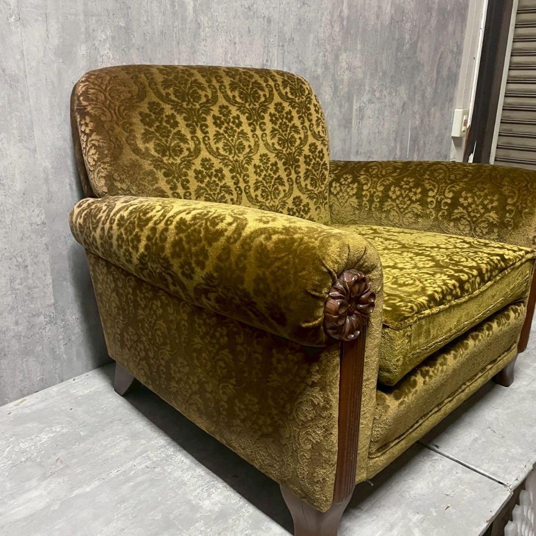 昭和レトロ 1人掛け ソファー② ダマスク柄 花柄 アームチェア アンティーク