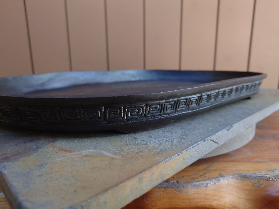 盆栽　鉢　銅水盤　大明宜徳　幅49.5cm