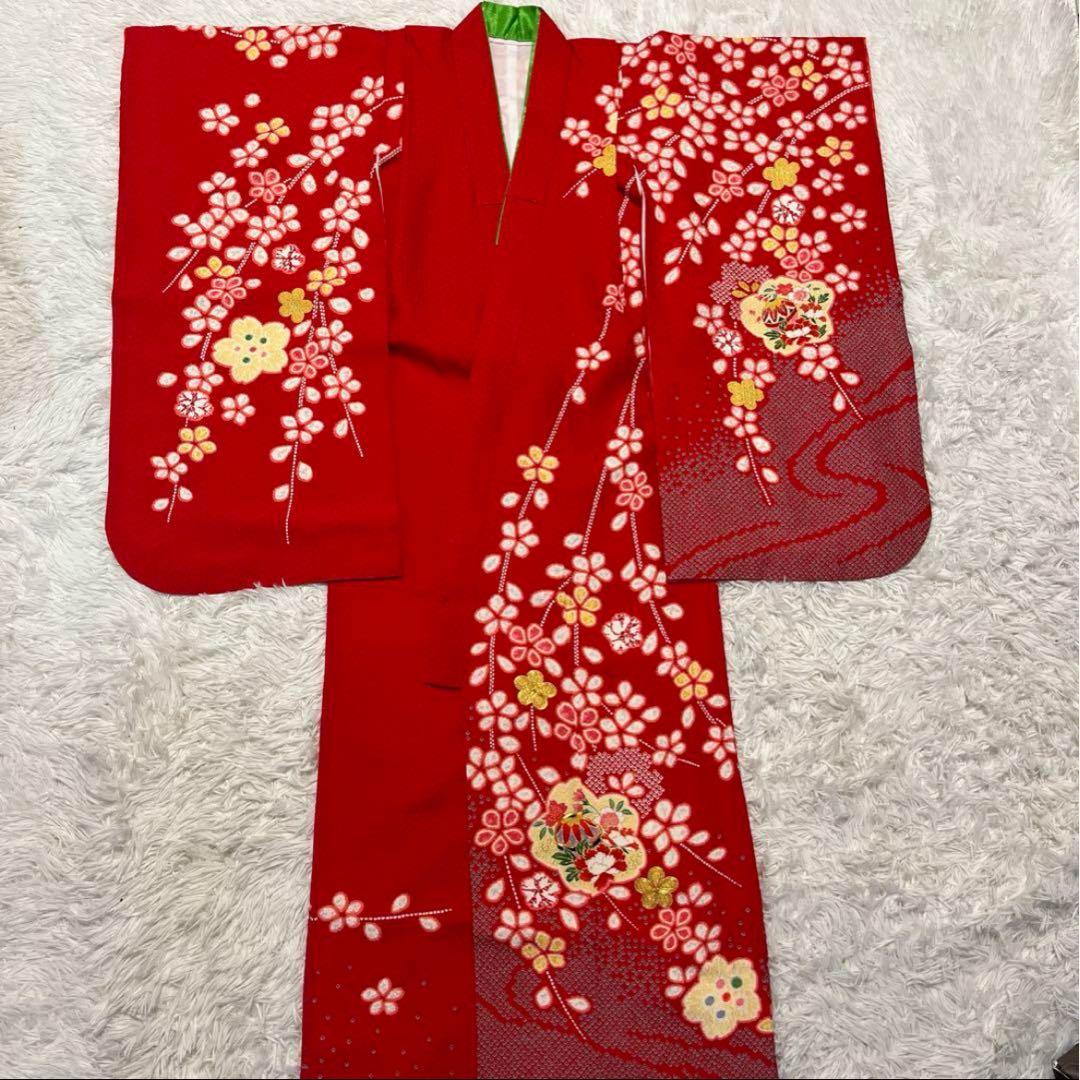 七五三　7歳　赤　絞り風　かのこ　アンティーク　正絹