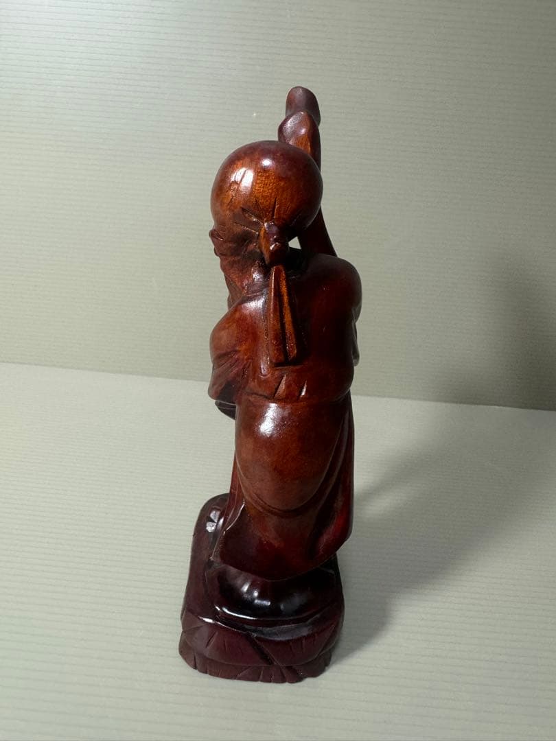 2093 木彫り 福禄寿像 七福神 唐木 彫刻 置物 縁起物