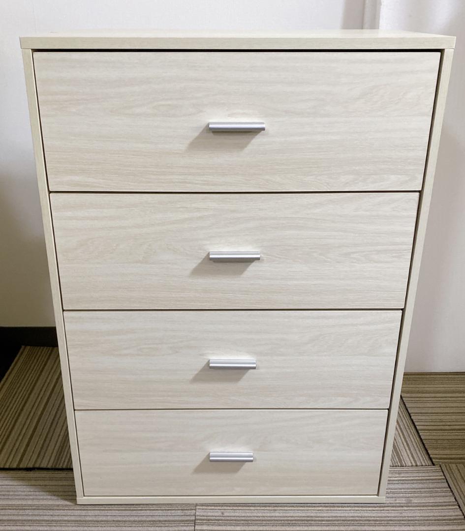 リビング収納 チェスト キャビネット ４段 引き出しタイプ 木目調 ホワイト