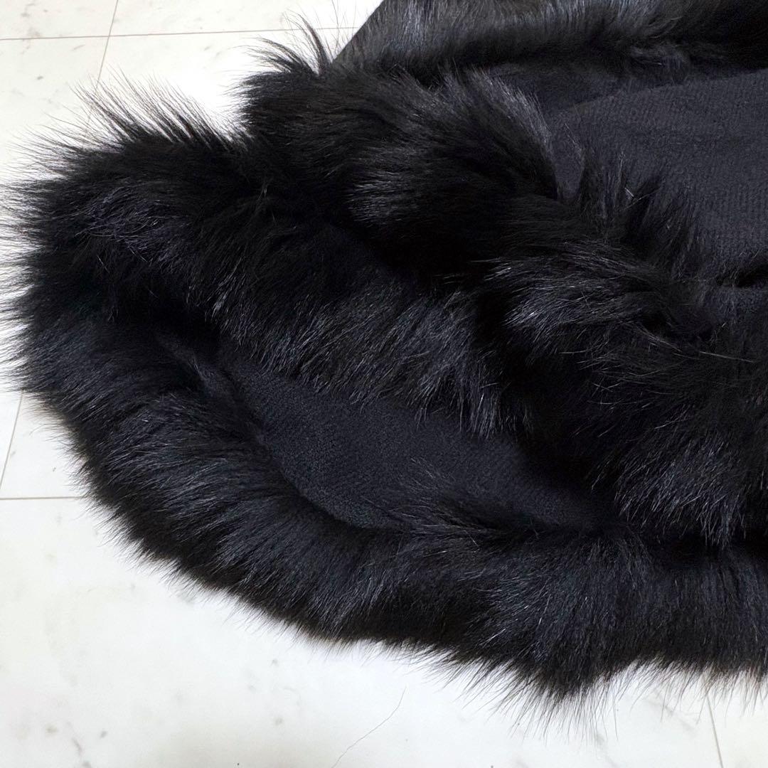 良品 カシミヤ100% ポンチョ フォックスファー 高級感 コート 日本製 黒色