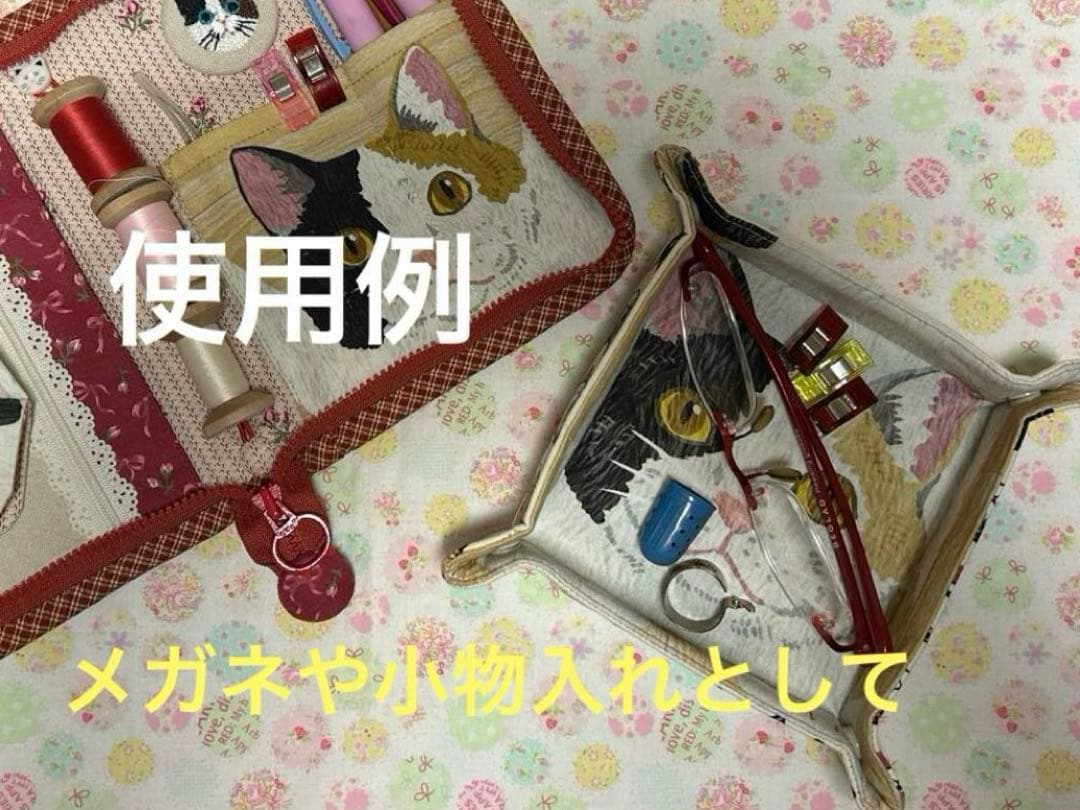 折りたたみトレイ ファブリック グレー猫 ハンドメイド