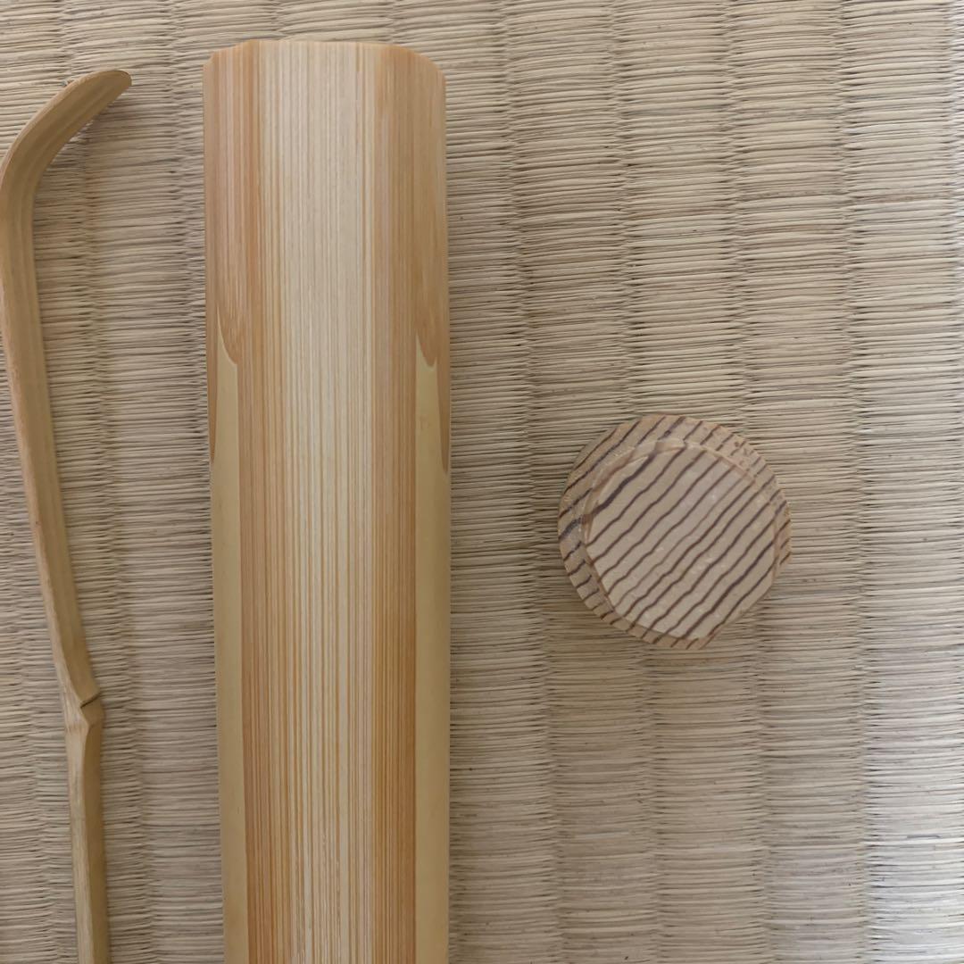 美品 竹製 茶杓3本セット 竹筒 木製収納ケース付き