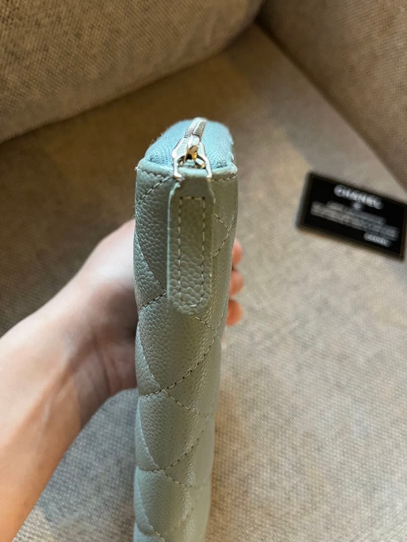 CHANEL キャビアスキン　キルティングレザー　長財布 ミントグリーン　30番