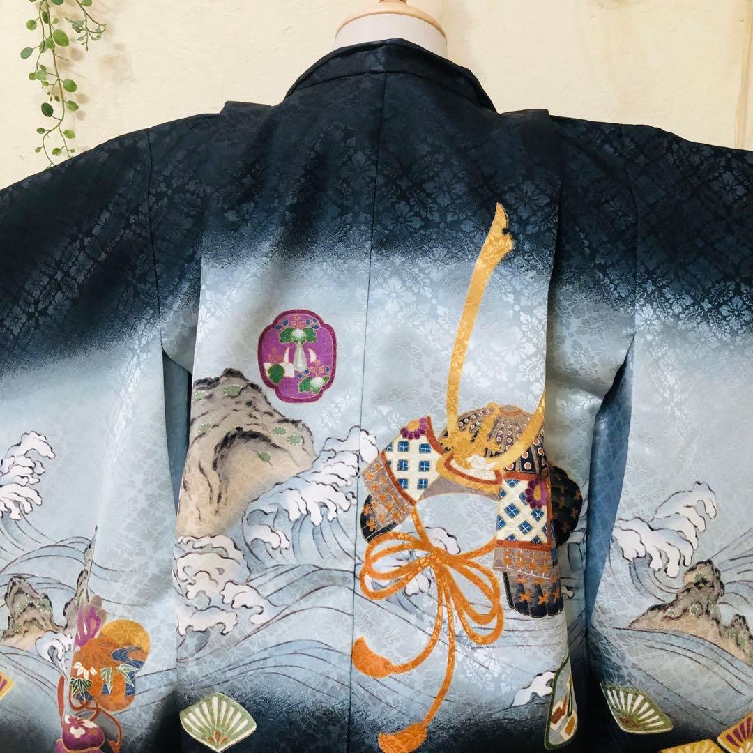 七五三 五歳‼️薄Blue×BLACK兜金彩煌びやか❤️完全フルセット‼️家から揃え無