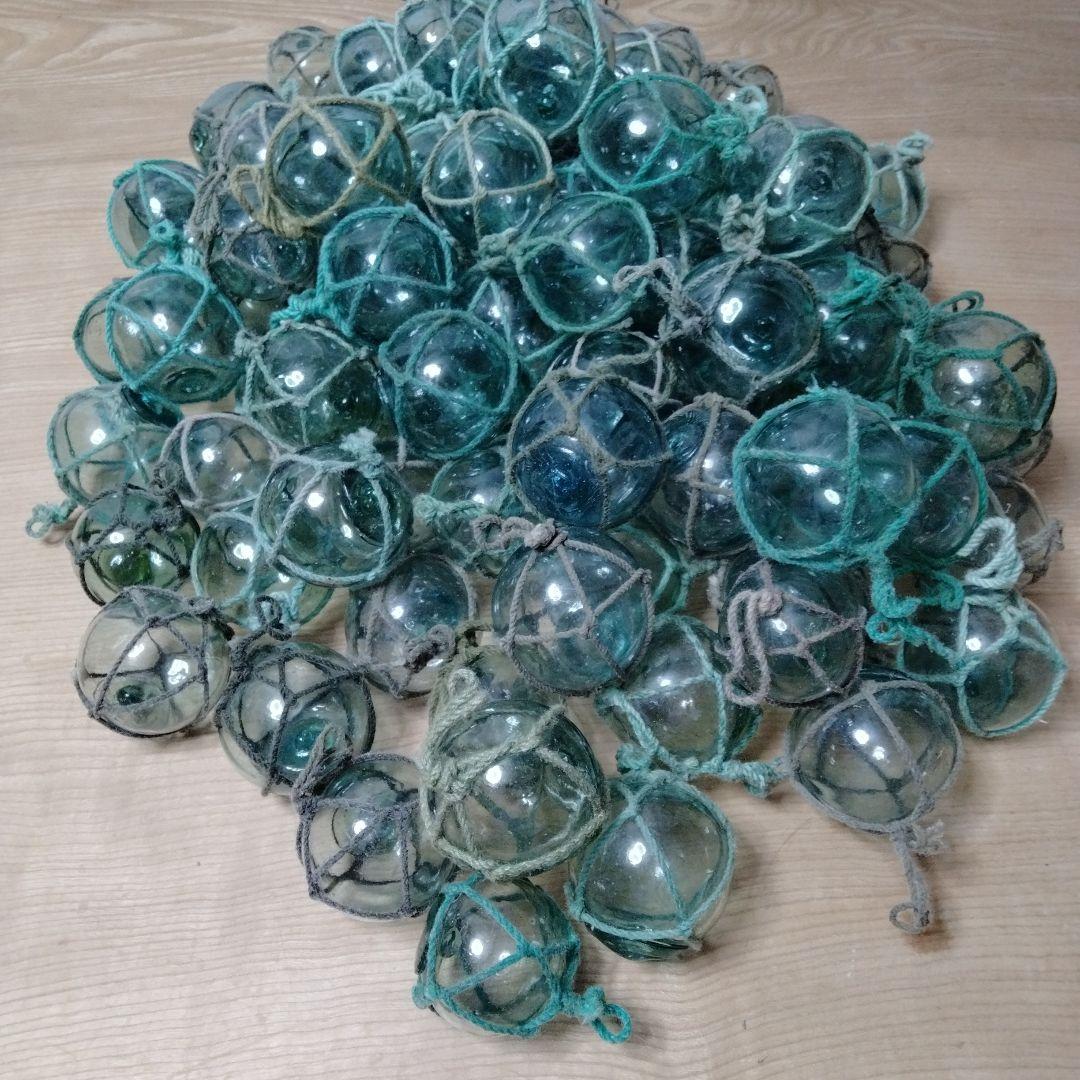 ガラス浮き球　浮き玉　９４個セット　網紐付き