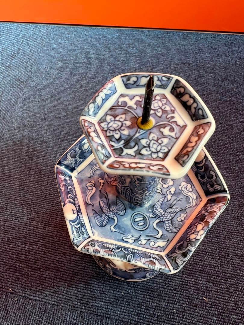 811 中国　大明萬暦年製　瑞雲翔鶴図 燭台 蝋燭台 舞鶴花文燭台