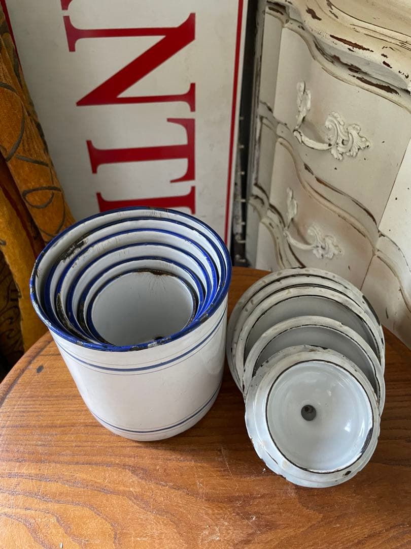 フランス　アンティーク　ホーロー　キャニスター　BF社BB社　ブルー　100年