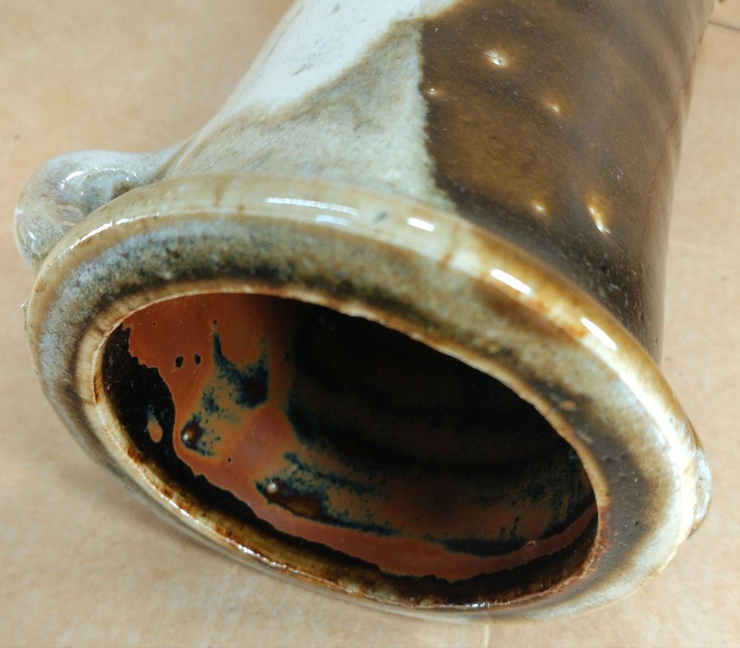 浜田庄司(濱田庄司) 花生(益子焼掛分花瓶) 共箱 益子焼 人間国宝