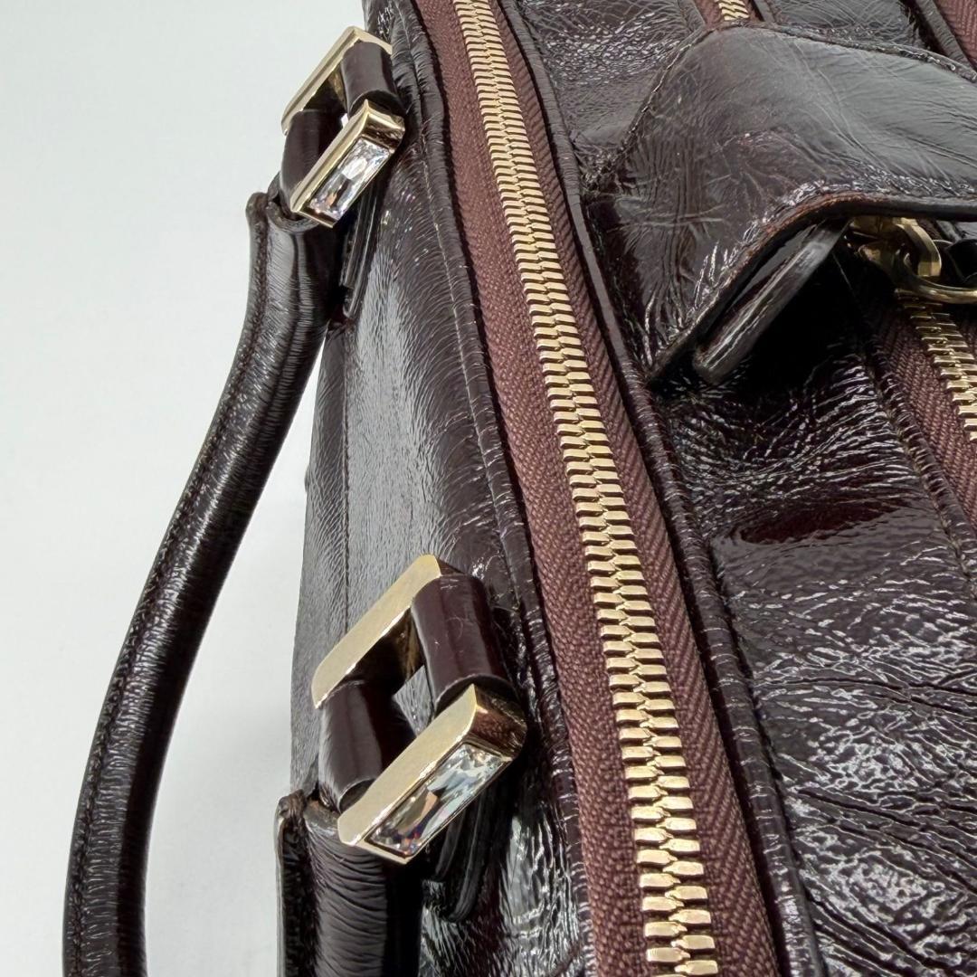 17669✨モラビト ビジュー パテントレザー ハンドバッグ ミニボストンバッグ