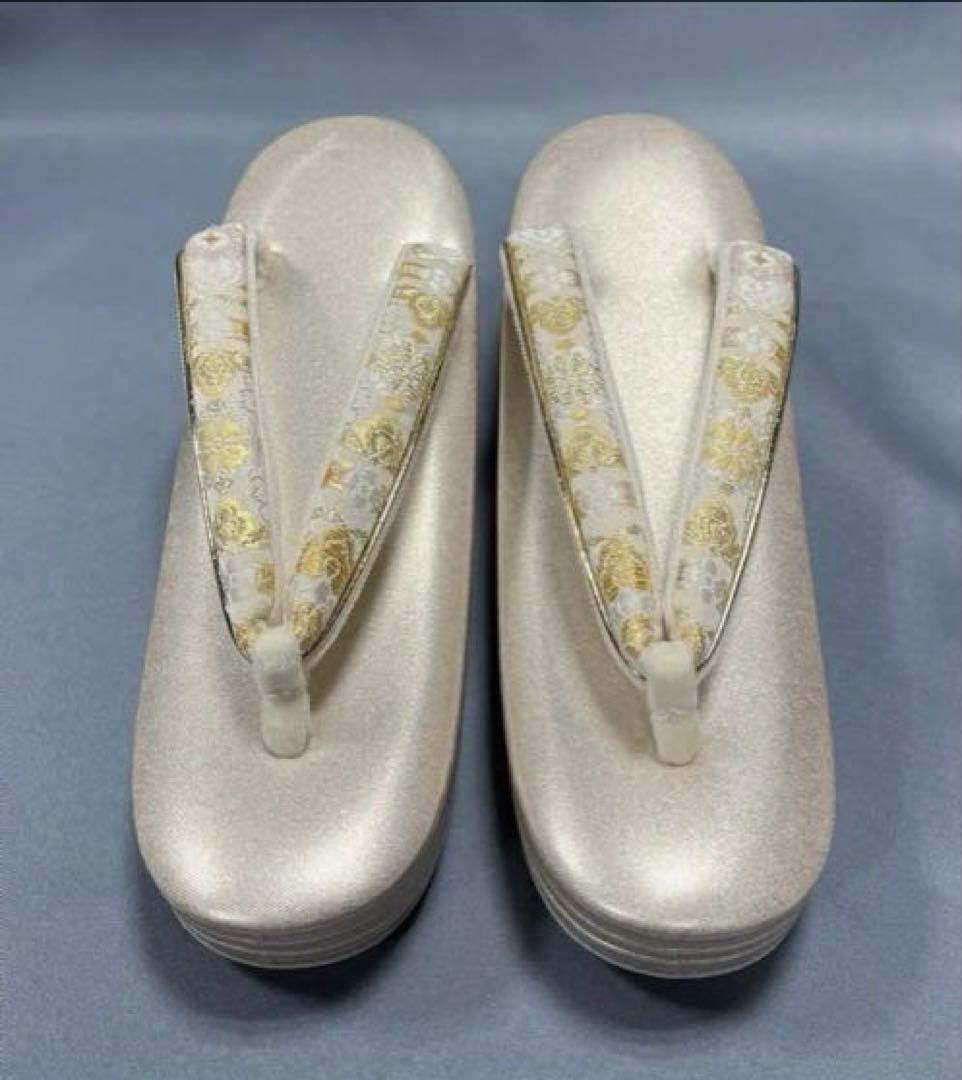 草履バックセット礼装用A西陣帯地使用　厚底草履24cm ソフト鼻緒裏　彩ブラン