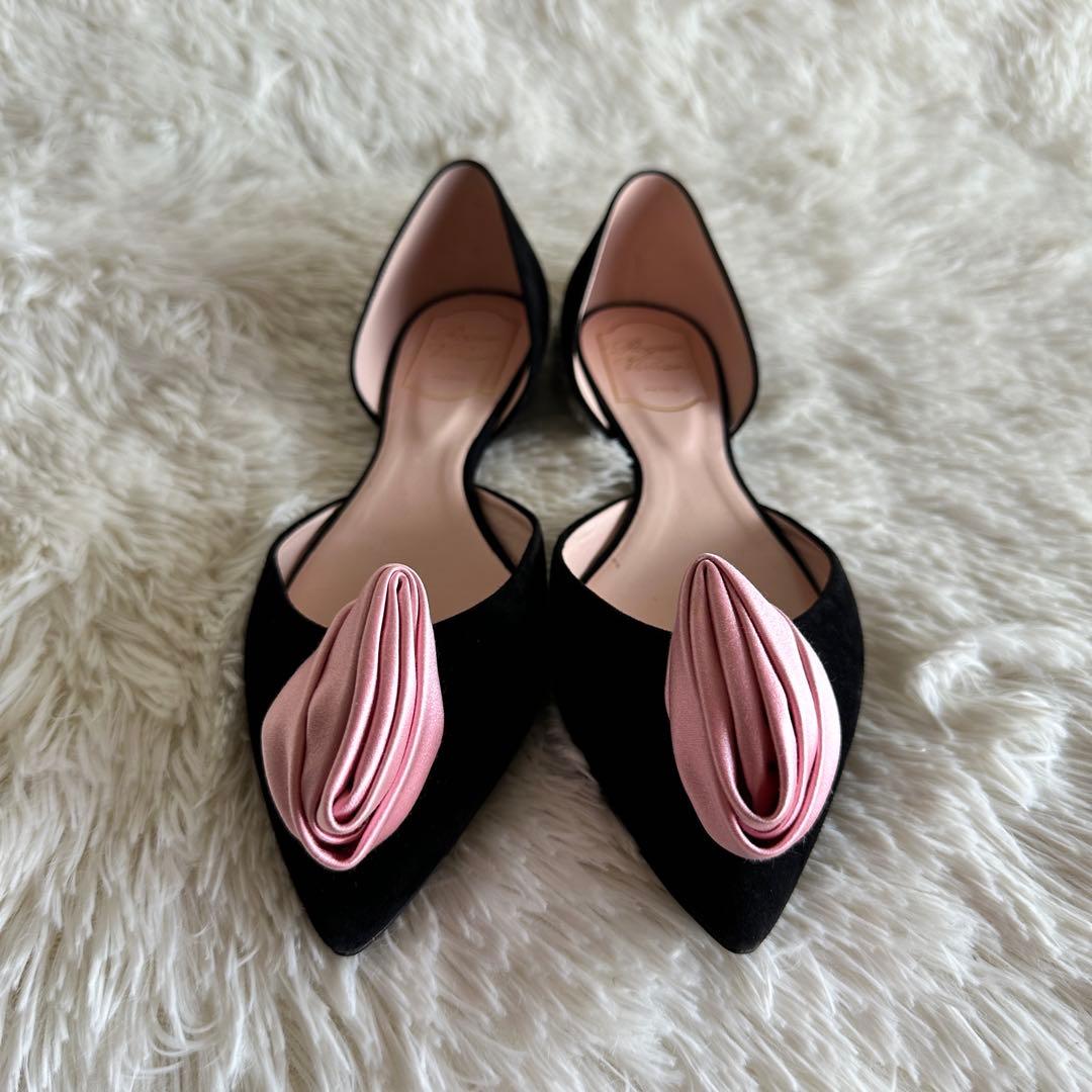【美品】ROGER VIVIER ロジェヴィヴィエ フラワーパンプス ブラック