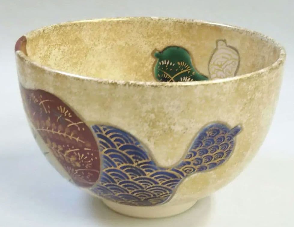茶道具 茶碗 仁清 色絵 金砂子 六瓢 瓢 利昇窯 加藤広明 新品