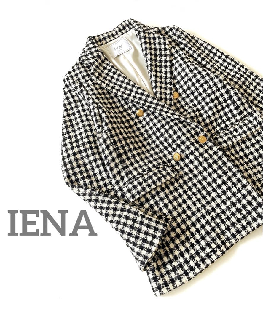 美品 イエナ IENA 金ボタンチェックツイードジャケット