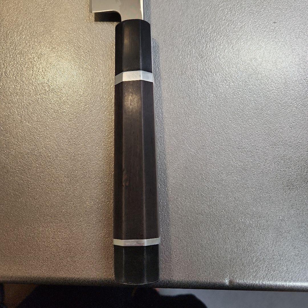 鉄拳良政　先丸柳刃包丁　本焼　尺1　V金10号　銀巻き　黒檀八画柄