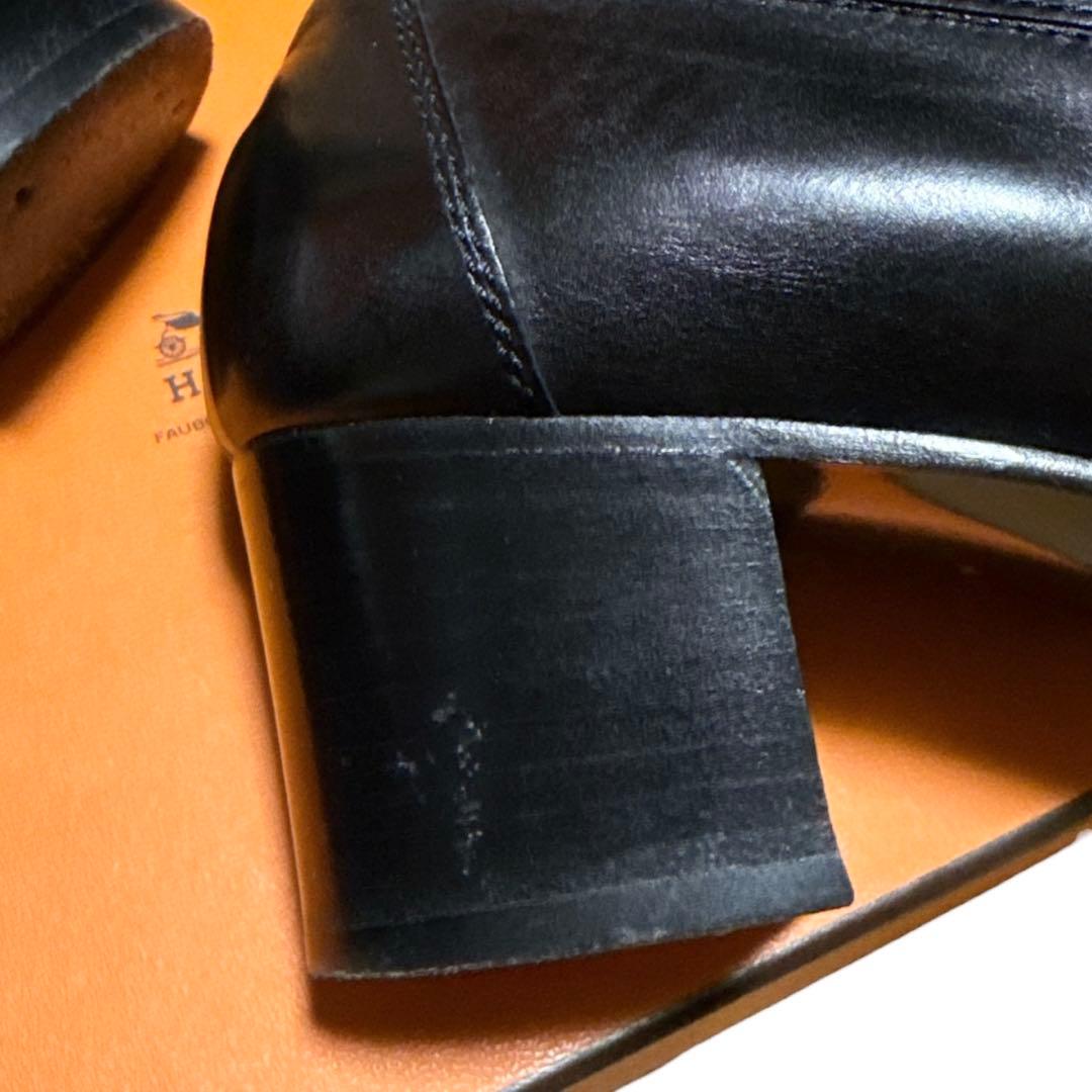 HERMES ブラック ヒール ローファー Hロゴ付き 箱付き