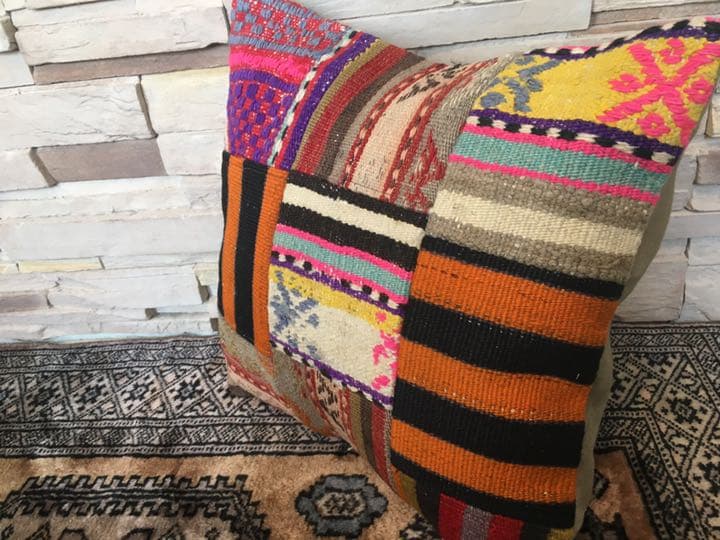 ビンテージラグ　トルコラグ　オールドキリム　クッションカバー　パッチワーク⑩