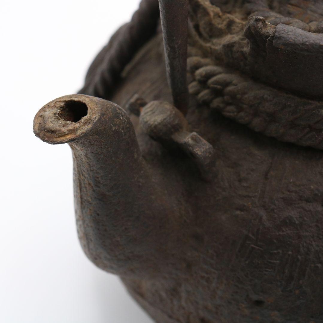 龍文堂名人 上田照房造 宝袋形 鉄瓶 銀象嵌提手 煎茶道具　M589　GK1