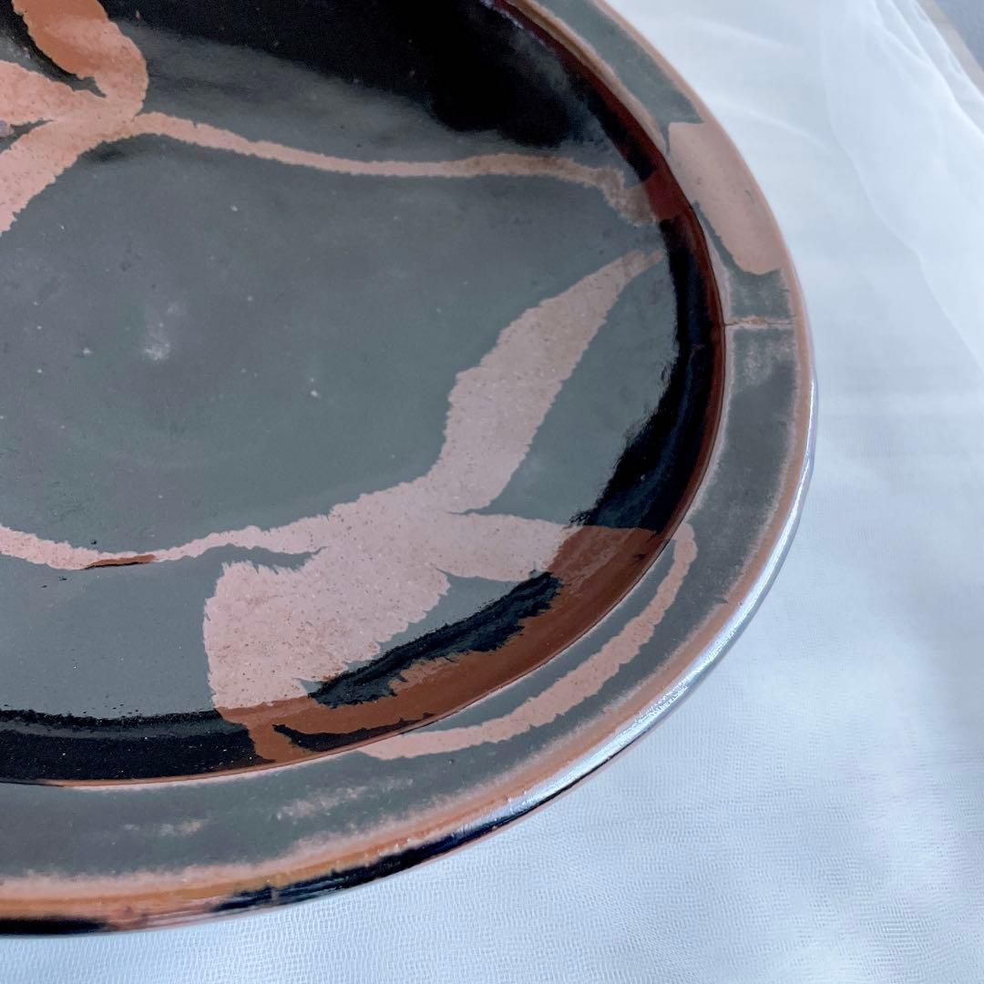 濱田庄司 大鉢 黒釉錆流し掛 流描 益子焼 民藝 工藝