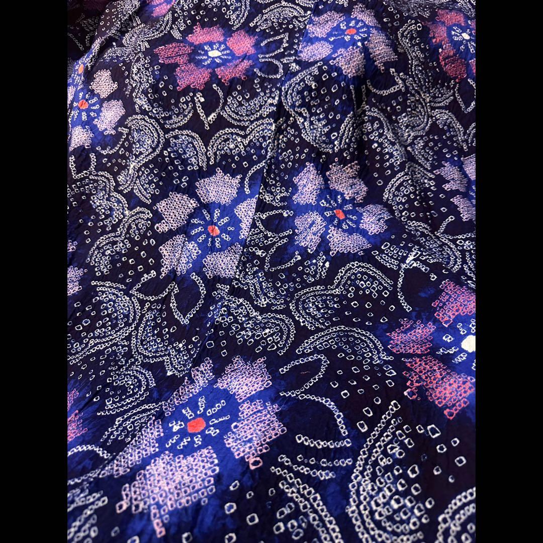 新品✨美品✨藍染に紫　有松鳴海絞り浴衣　身丈161裄丈67