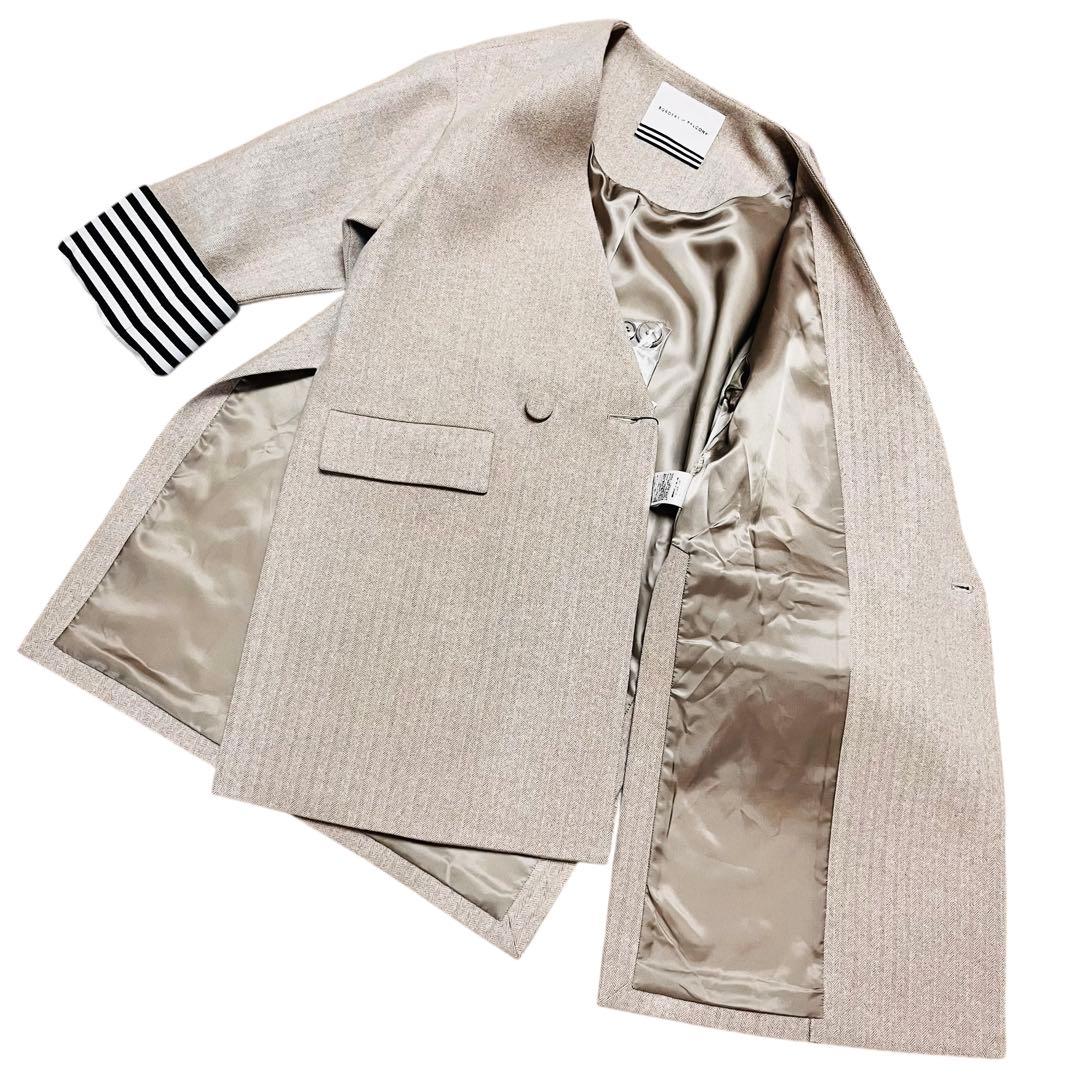 新品タグ付　ボーダーズアットバルコニー ウールへリンボーンジャケット ベージュ