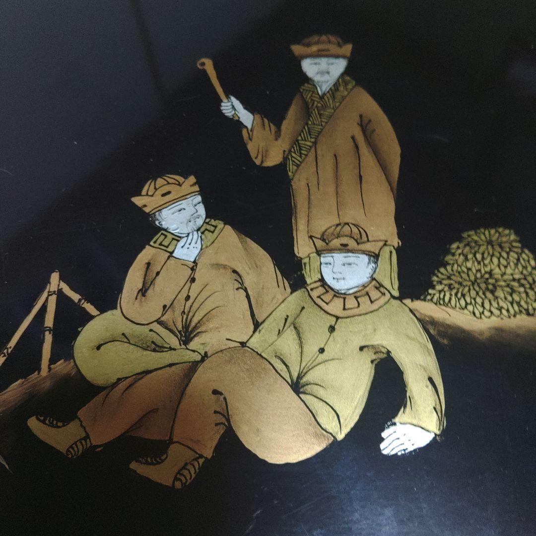 中国キャビネット　漆細工?　武人図