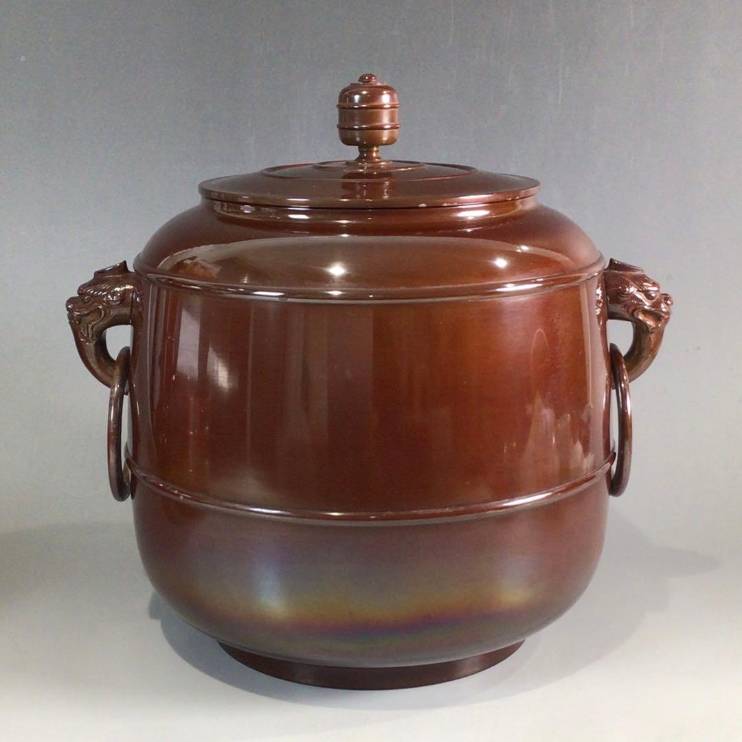 Ｐ５１　皆具　『金森紹栄造』『唐銅皆具』『水指　建水　蓋置　杓立』　共箱　茶道具