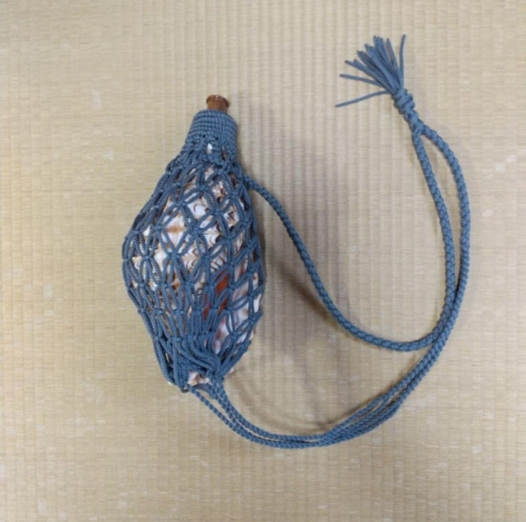 法螺貝　袋　中　ブルーグレー　七宝編み