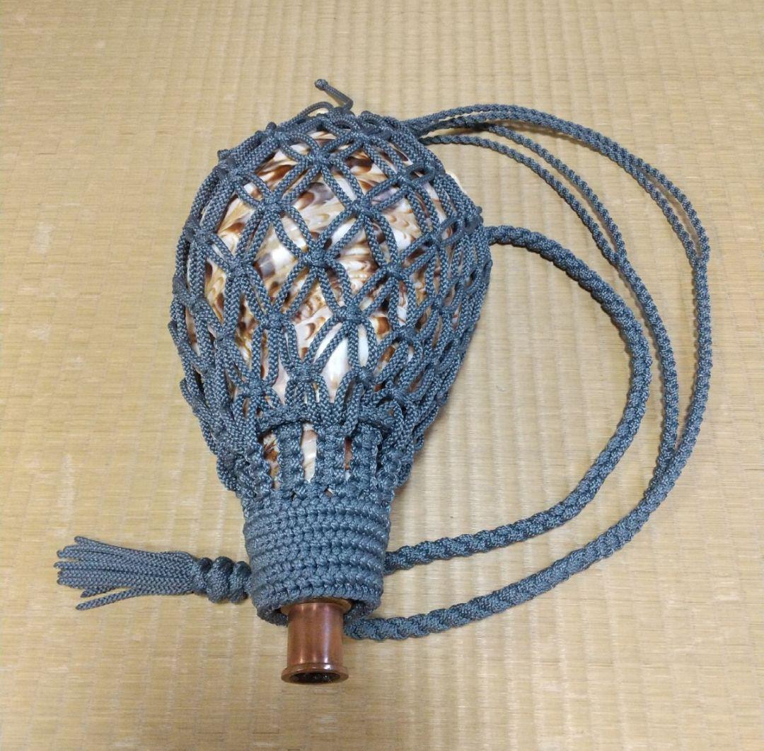 法螺貝　袋　中　ブルーグレー　七宝編み