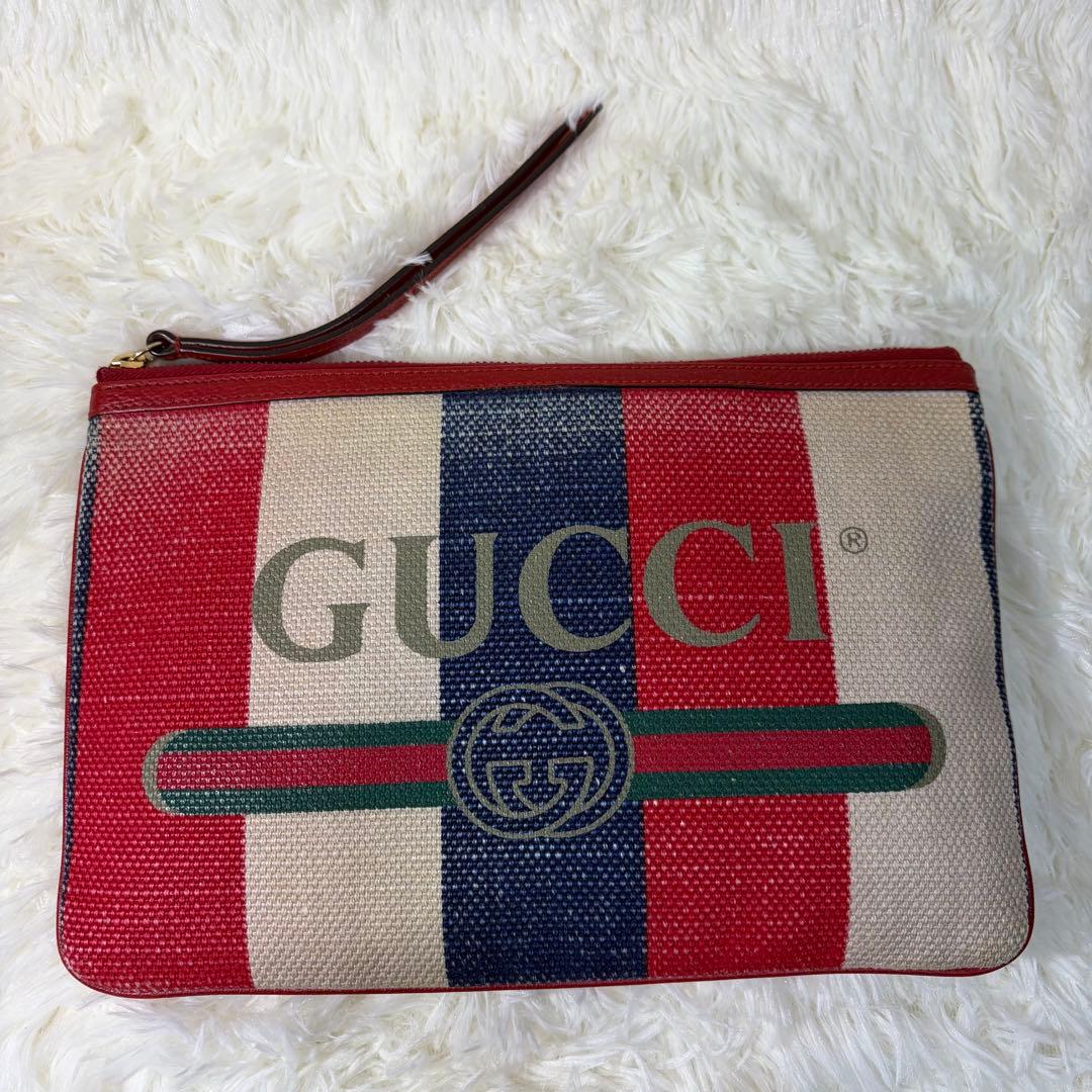 【✨良品✨】GUCCI シルヴィ バイアデラ ストライプ クラッチバッグ