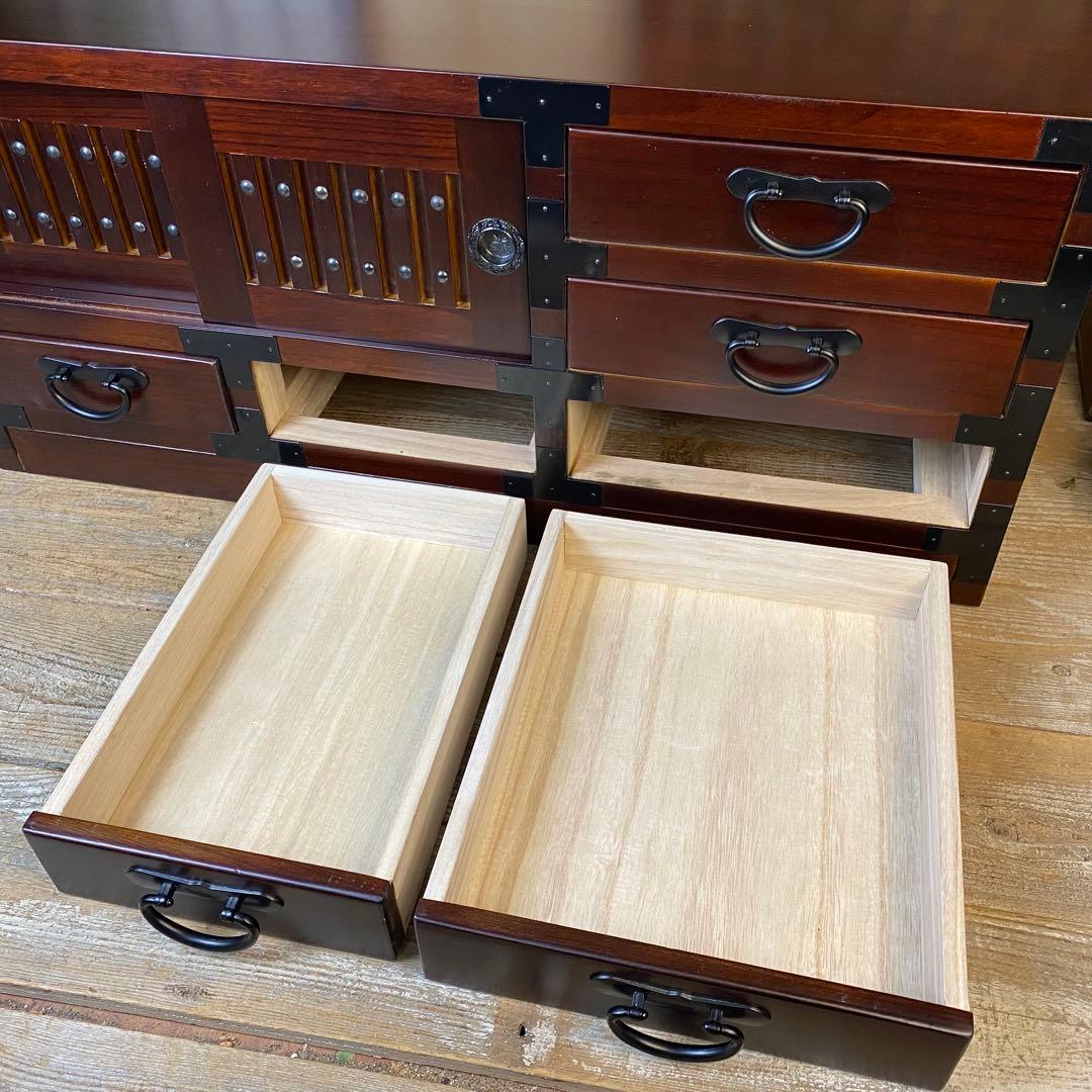 ラスト一台！民芸家具桐材天然無垢和引き戸付きチェストテレビ台飾り棚収納和箪笥木製