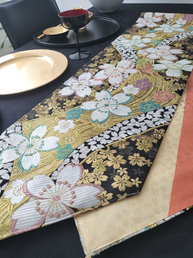 A901逸品‼️西陣織‼️全通‼️リバーシブル‼️テーブルランナー2m9cm