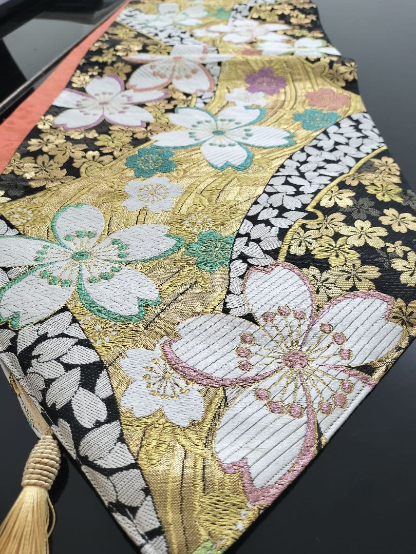 A901逸品‼️西陣織‼️全通‼️リバーシブル‼️テーブルランナー2m9cm