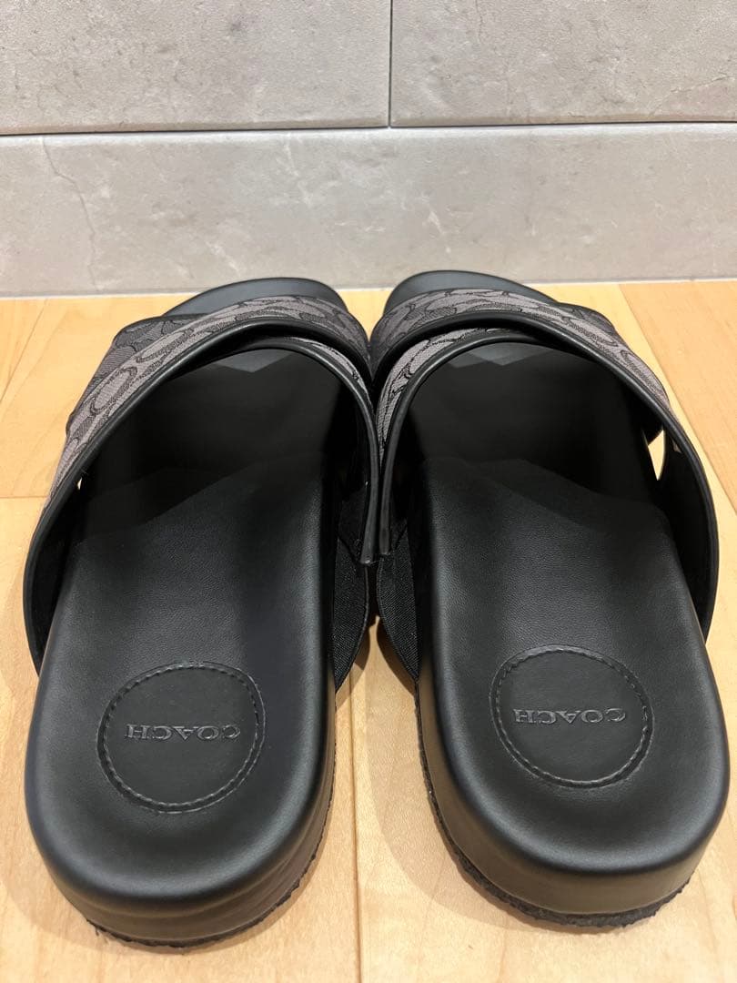【美品】コーチ COACH メンズ シグネチャー サンダル ブラック黒