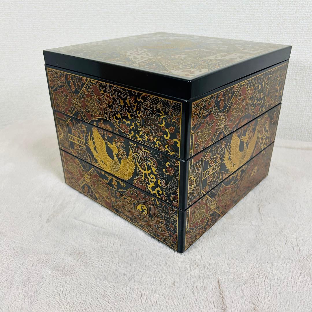 【新品未使用】山中漆器　3段重箱　正倉院風蒔絵重箱　伝統工芸　高級　金彩