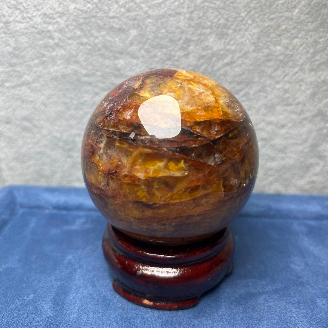 ファイアクオーツとゴールデンヒーラー共生　スフィア　直径 63.5mm
