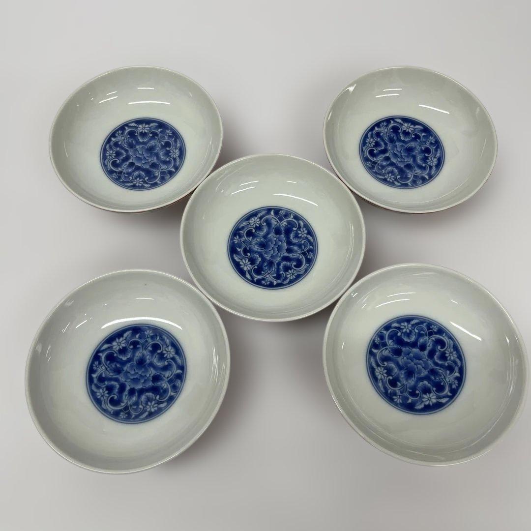 前畑陶器　庫山窯　染錦牡丹 蓋付き丼ぶり　蓋付き碗 5客セット 蓋付き煮物椀