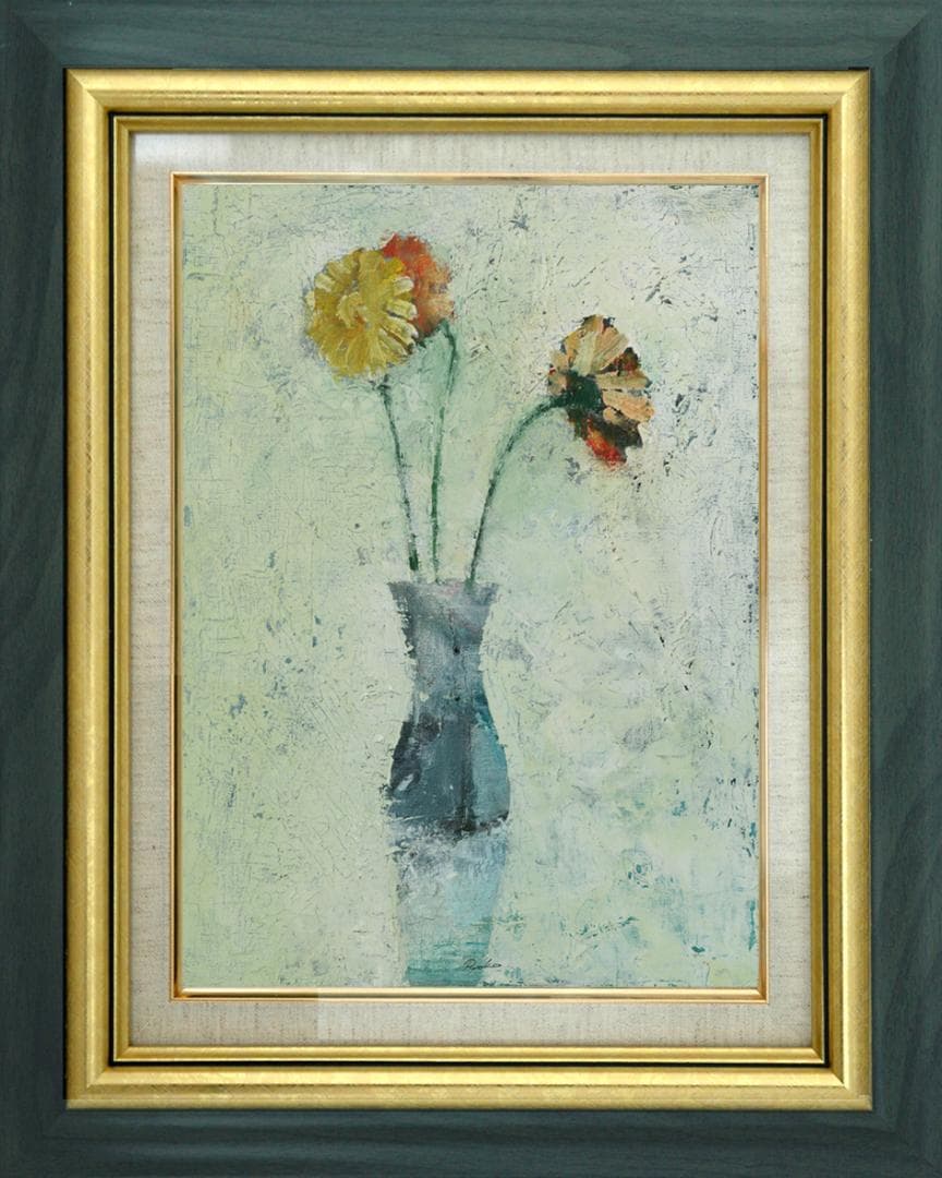 油絵 菅家令子 絵 絵画 インテリア 額付 (黒) F6-030501 花