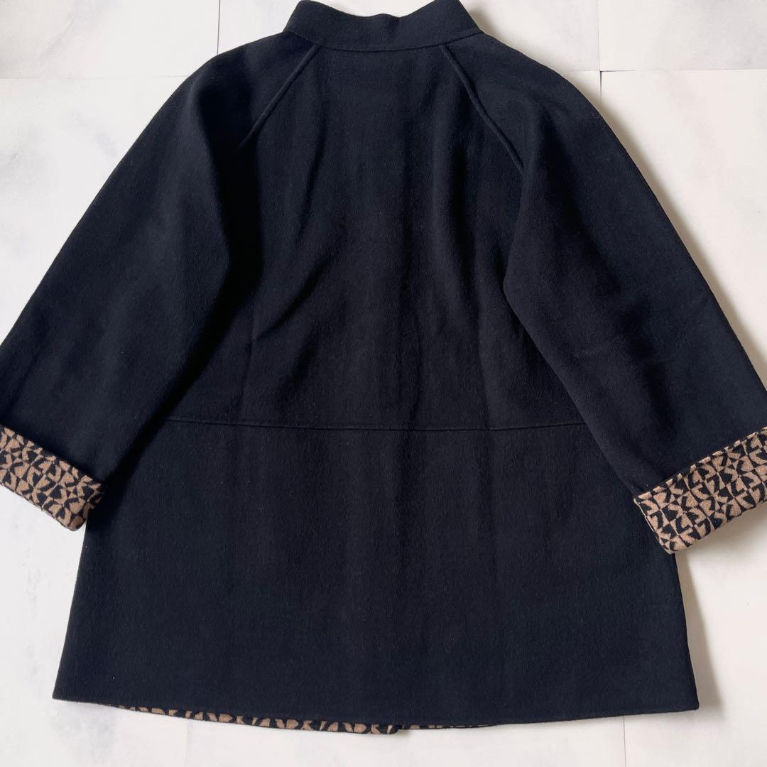 レオナール　リバーコート ウールコート オーバーサイズ ４０ 裏 ロゴ 総柄 L