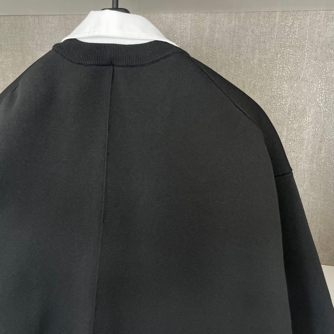 アダムエロペ　シャツ襟付きカーディガン　ブラック　金ボタン　長袖　クルーネック黒