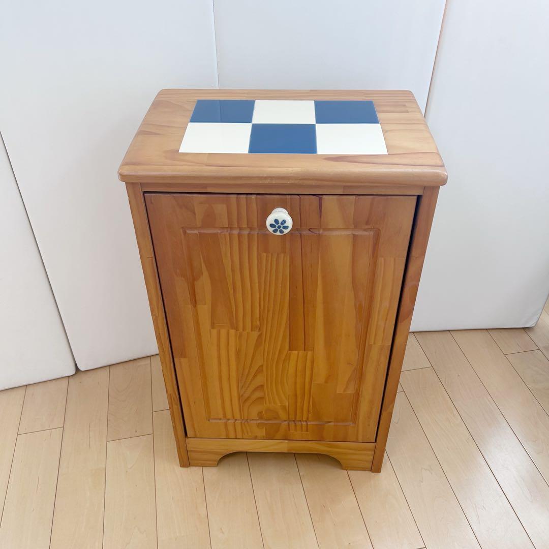北欧　ダストボックス　パイン集成材　ダスト収納　タイル張り　24ℓバケツ付き