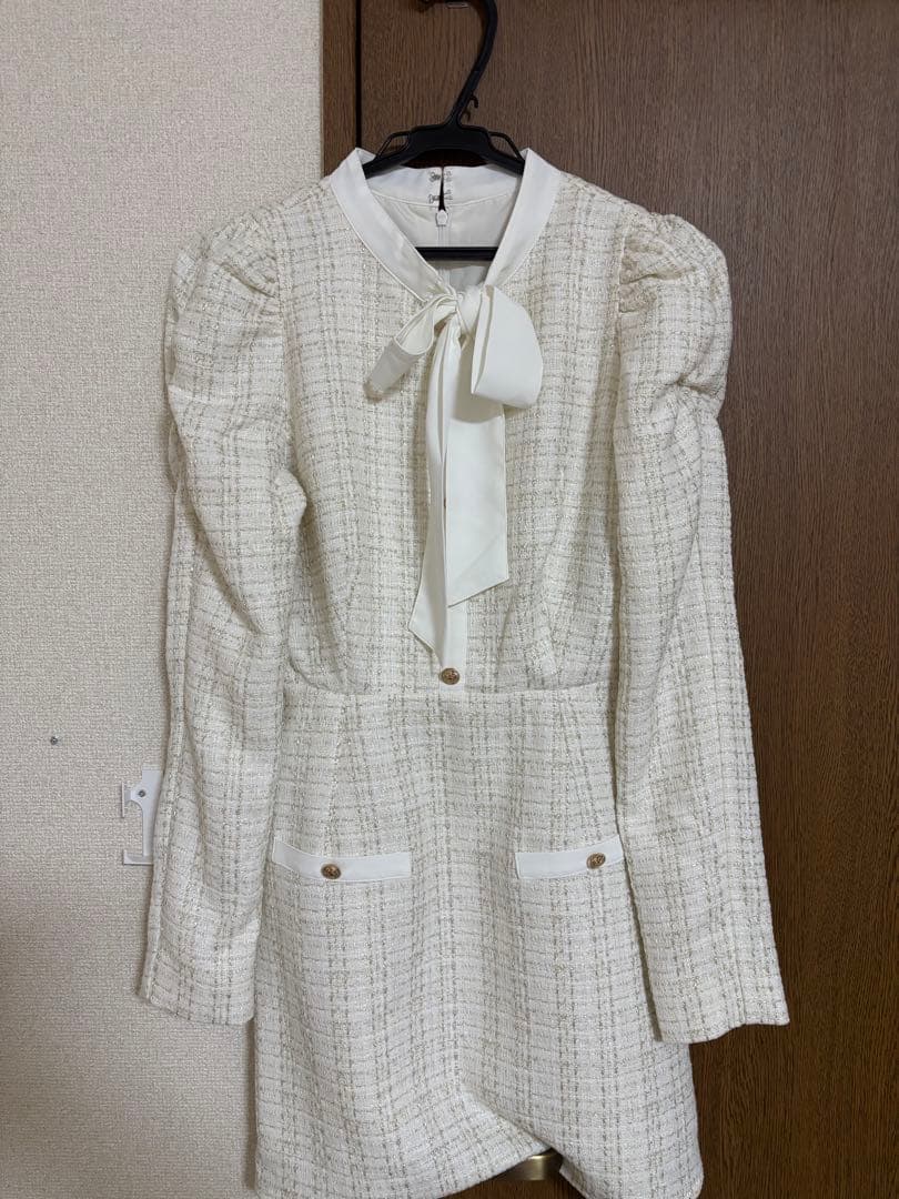 ロゼミューズ Ribbon tie tweed mini onepiece