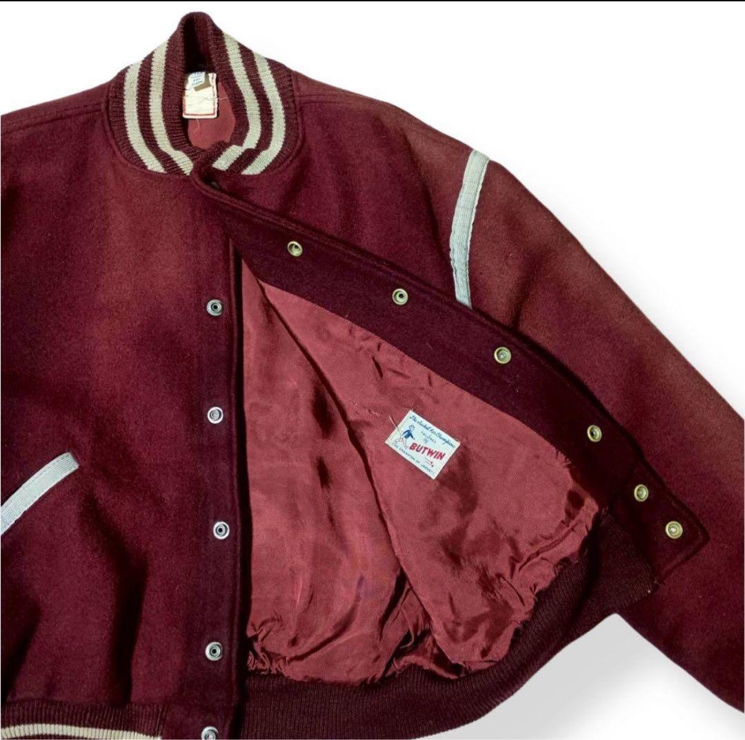 50s-60sBUTWIN スタジャン バーガンディ USA製 46 XL相当